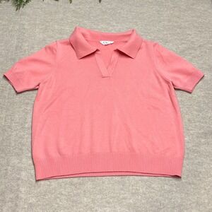 THML Pink Short-Sleeve Collared Sweater